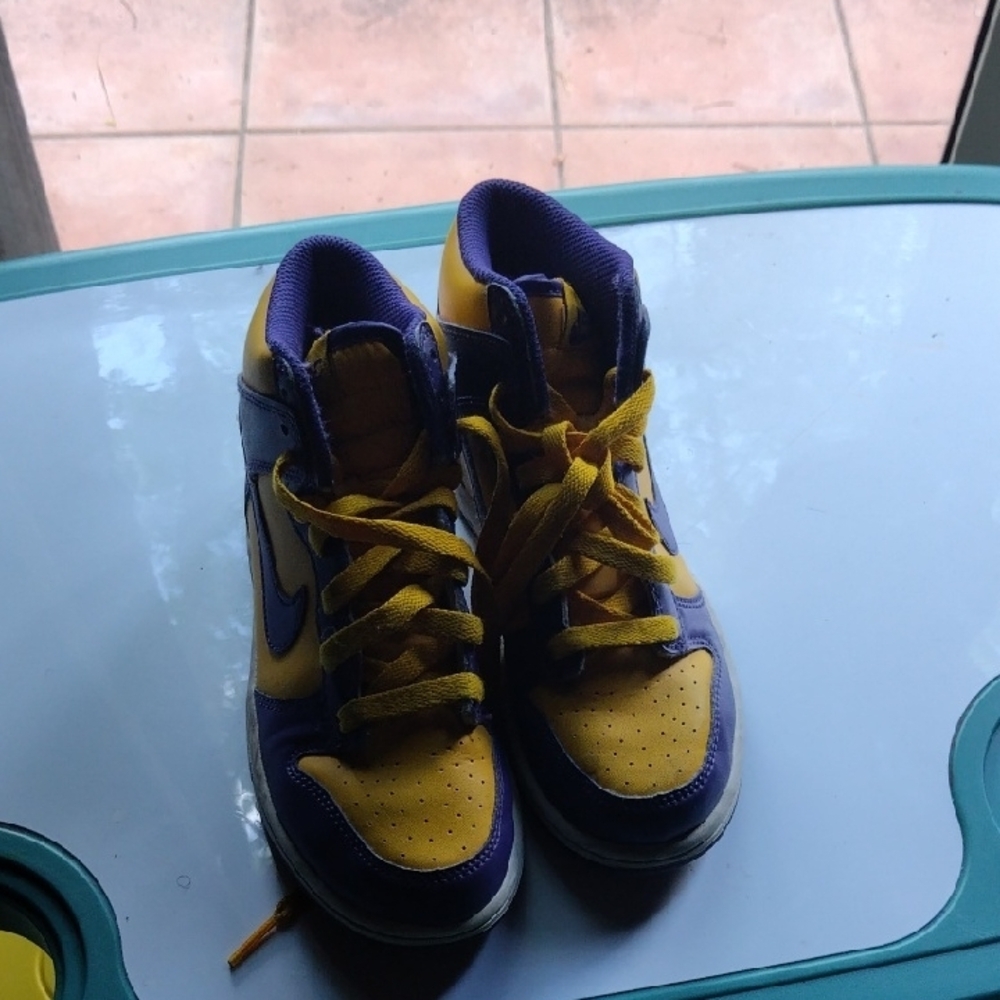 Nike Yellow and Purple Sneaker Air Jordan High top Dunks